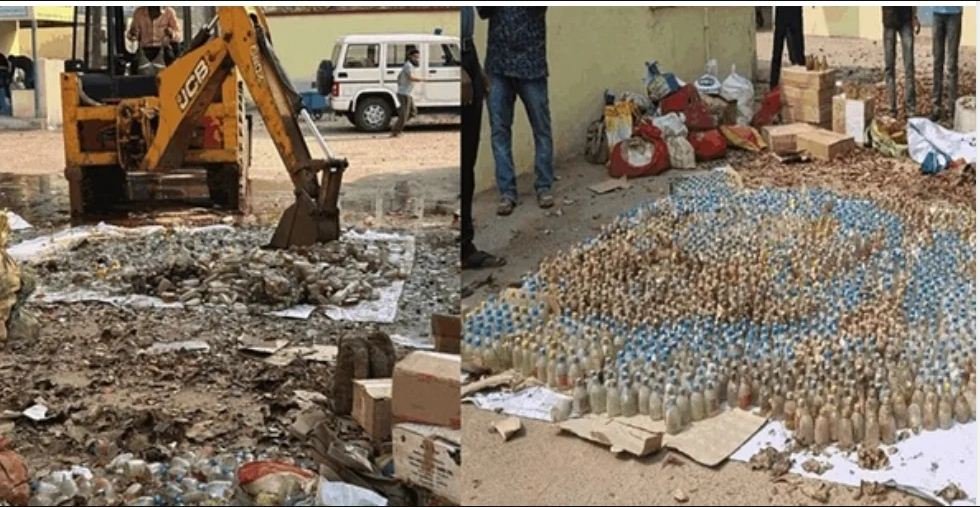 अवैध शराब पर चला पुलिस का बुलडोजर…