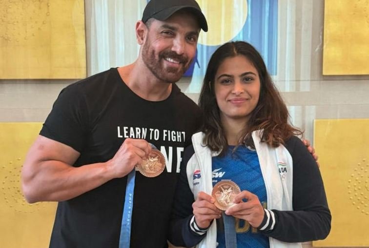 John Abraham Poses With Manu Bhaker's Medal In Hand